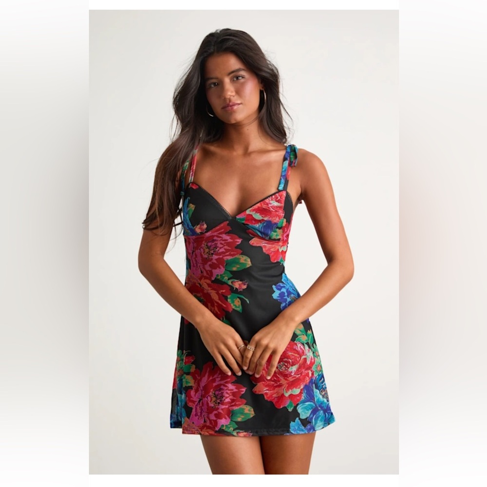 Lulu's Black Floral Mini Dress